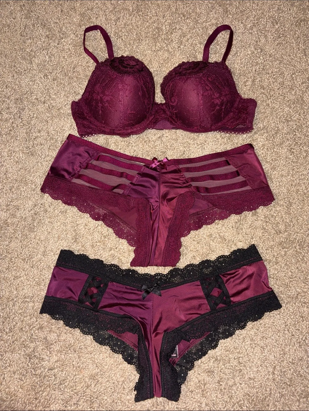 Victoria’s Secret Burgundy Lace Bra & Panty Set